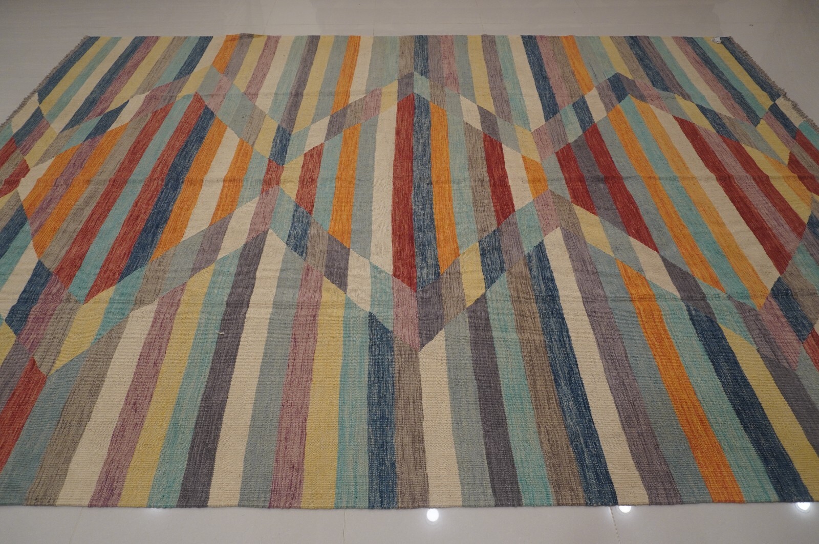 8’4×11’5 Afghan Multicolor Hand woven Modern Abstract Wool Kilim Area Rug