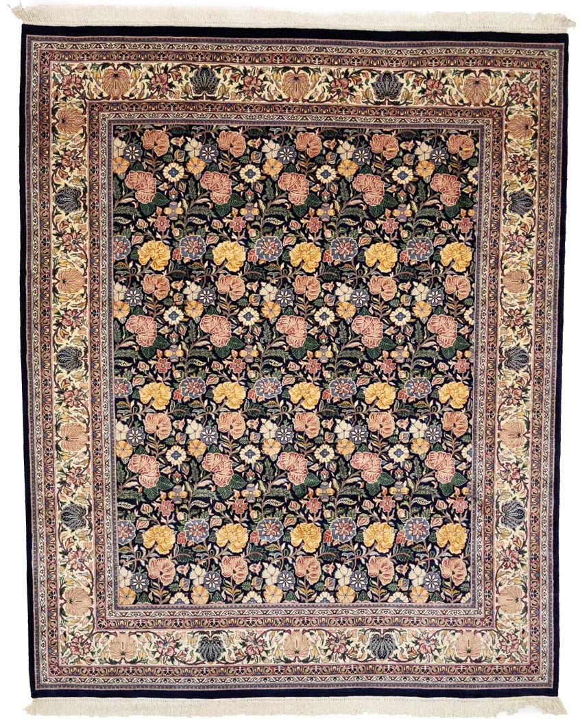 Hand-Knotted 8×10 Oriental Rug Dark Purple-navy Wool Floral Design Carpet