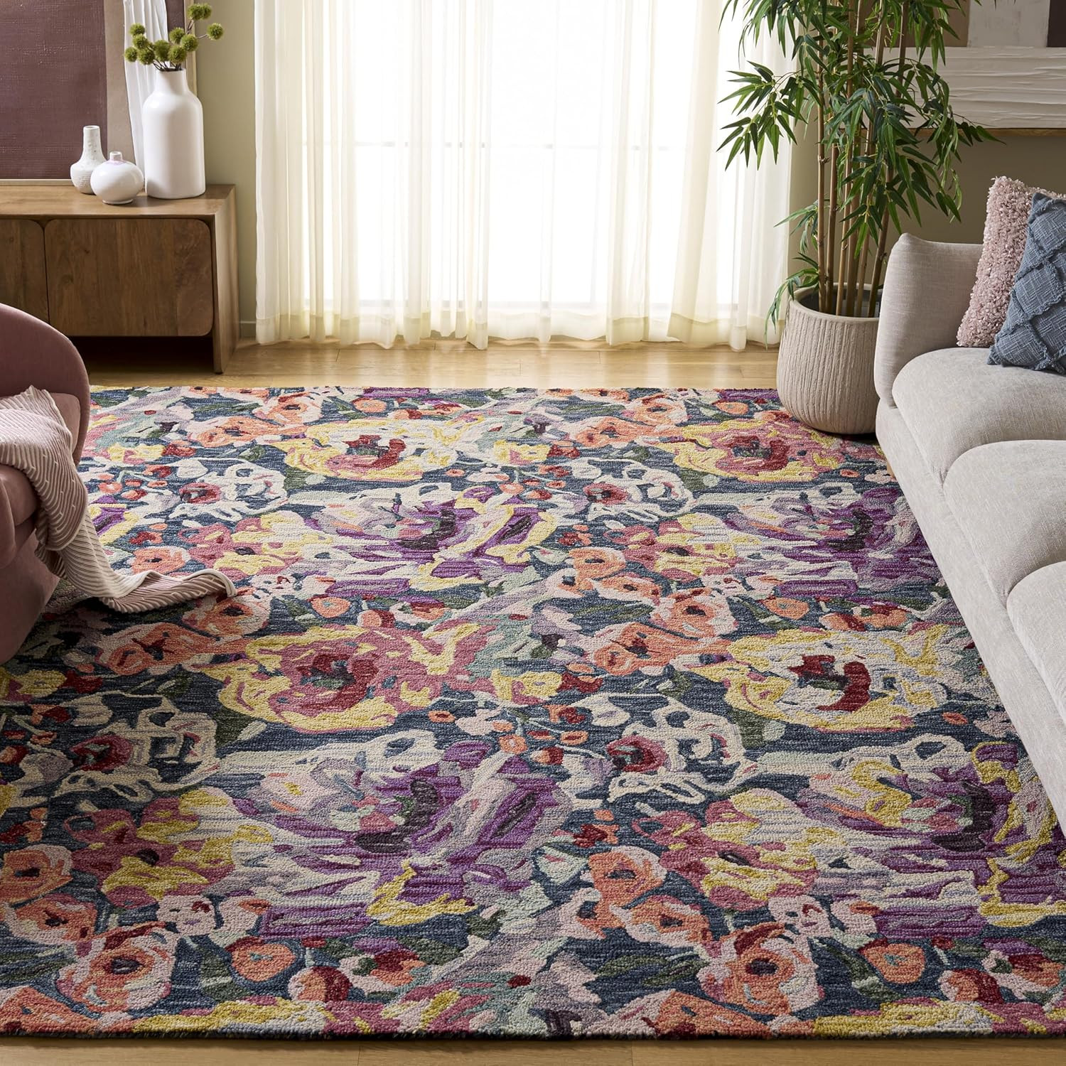 Handmade 8×10 Floral Area Rug – Blue & Purple, Perfect for Any Room