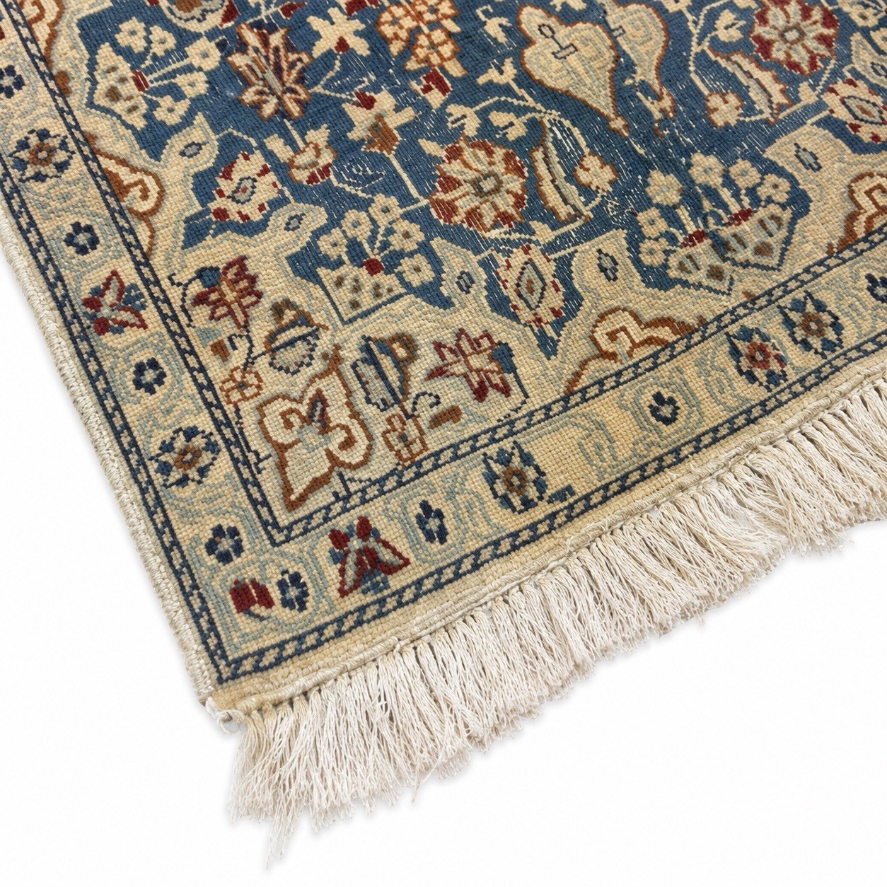 Vintage Blue Ivory Wool Nain Area Rug 3×4 Traditional Medallion Hand Knotted