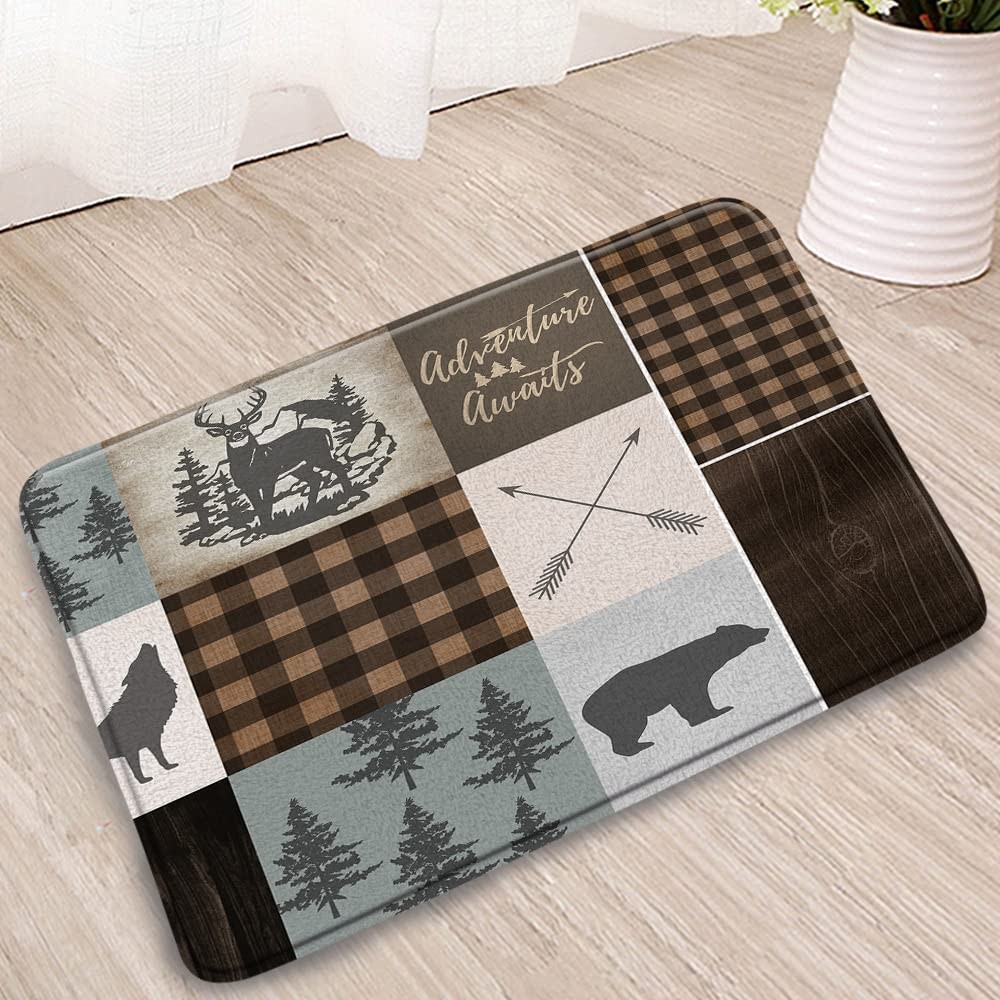 Cabin Bathroom Mat Rustic Lodge Bear Moose Deer Elk Wolf Forest Adventure Awa…