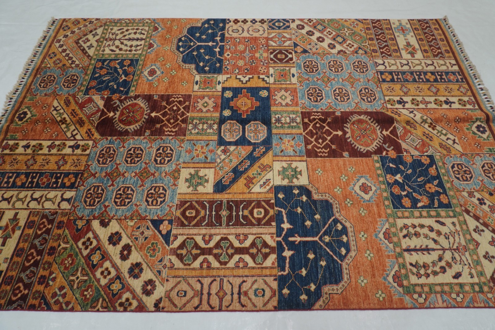 6×8 ft Multicolor Patchwork Style Afghan Hand Knotted Wool Area Rug