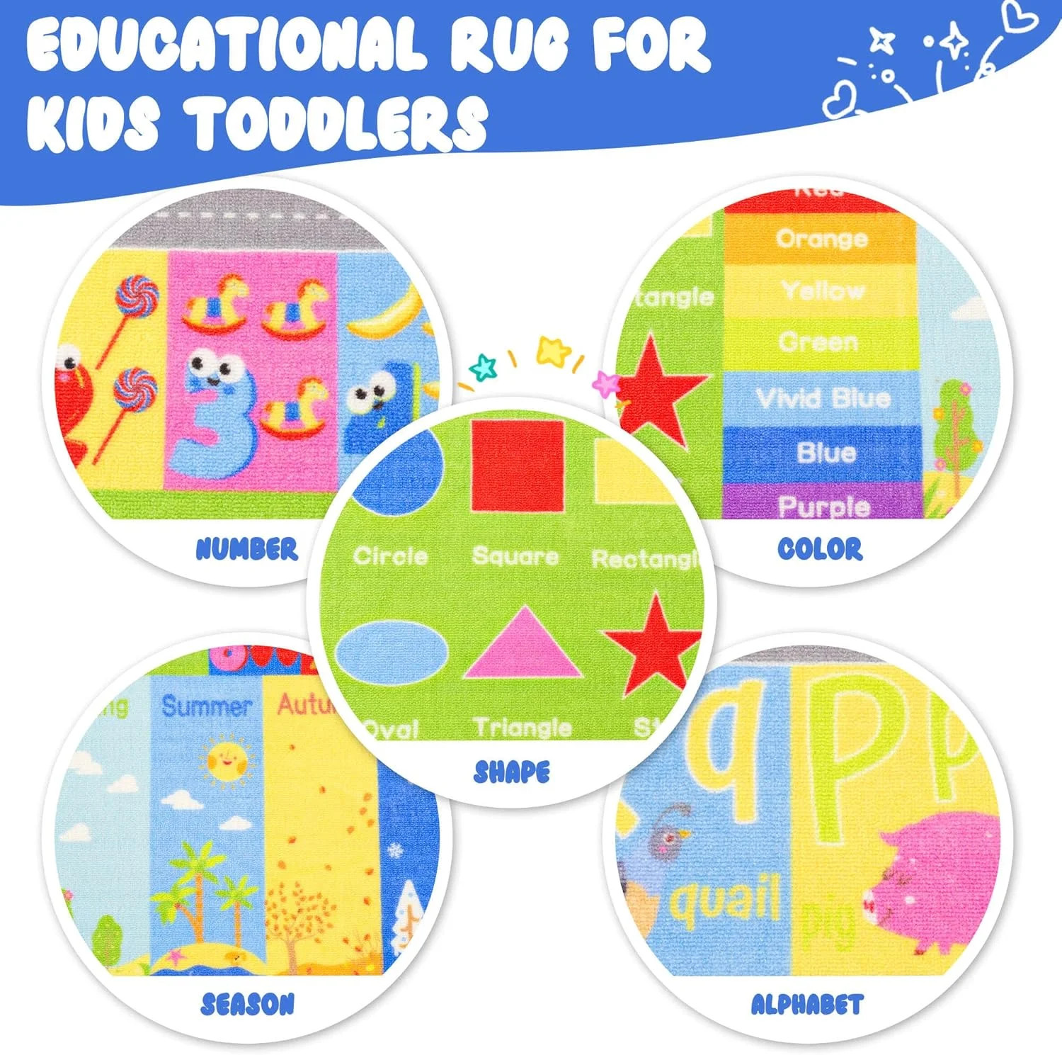 Kids Rug for Playroom Classroom, ABC Alphabet Numbers Play Toddlers Rugs, 3×5 Le