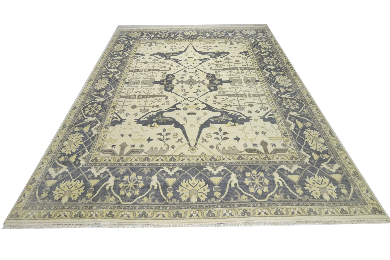 Handmade Oushak Oriental Rug 12X15 ft Oversized Wool Floral Carpet Living Room