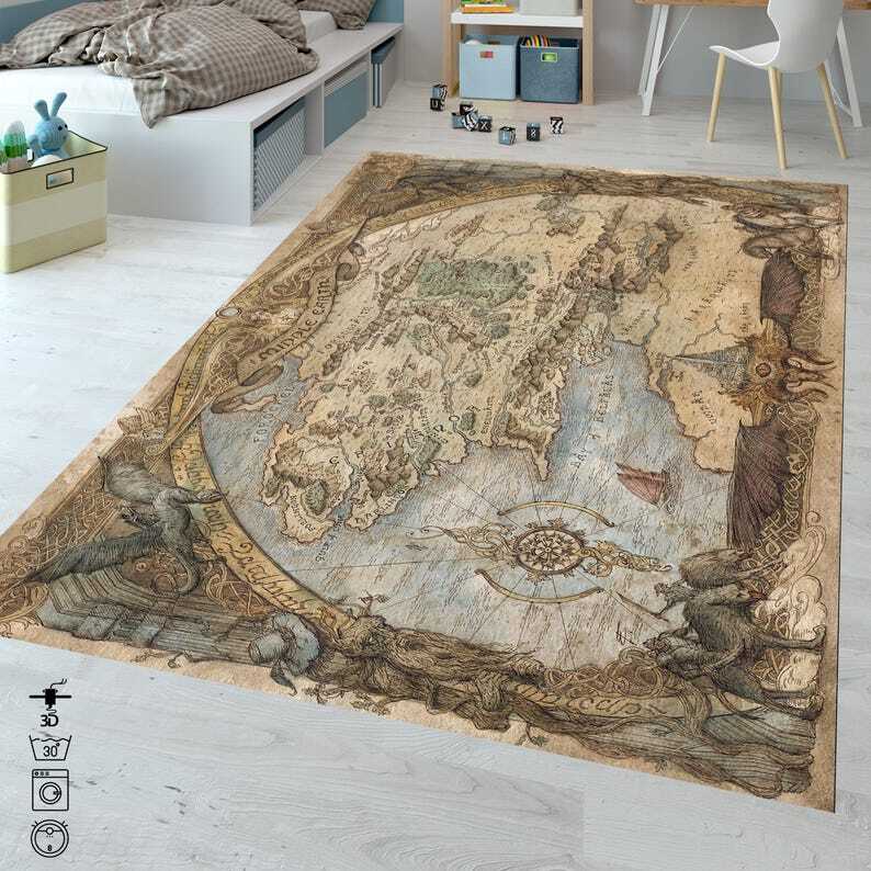 Lotr Rug,Middle Earth Rug,Middle Earth Map,Old Map Rug, Fantasy Rugs,Bedroom Rug