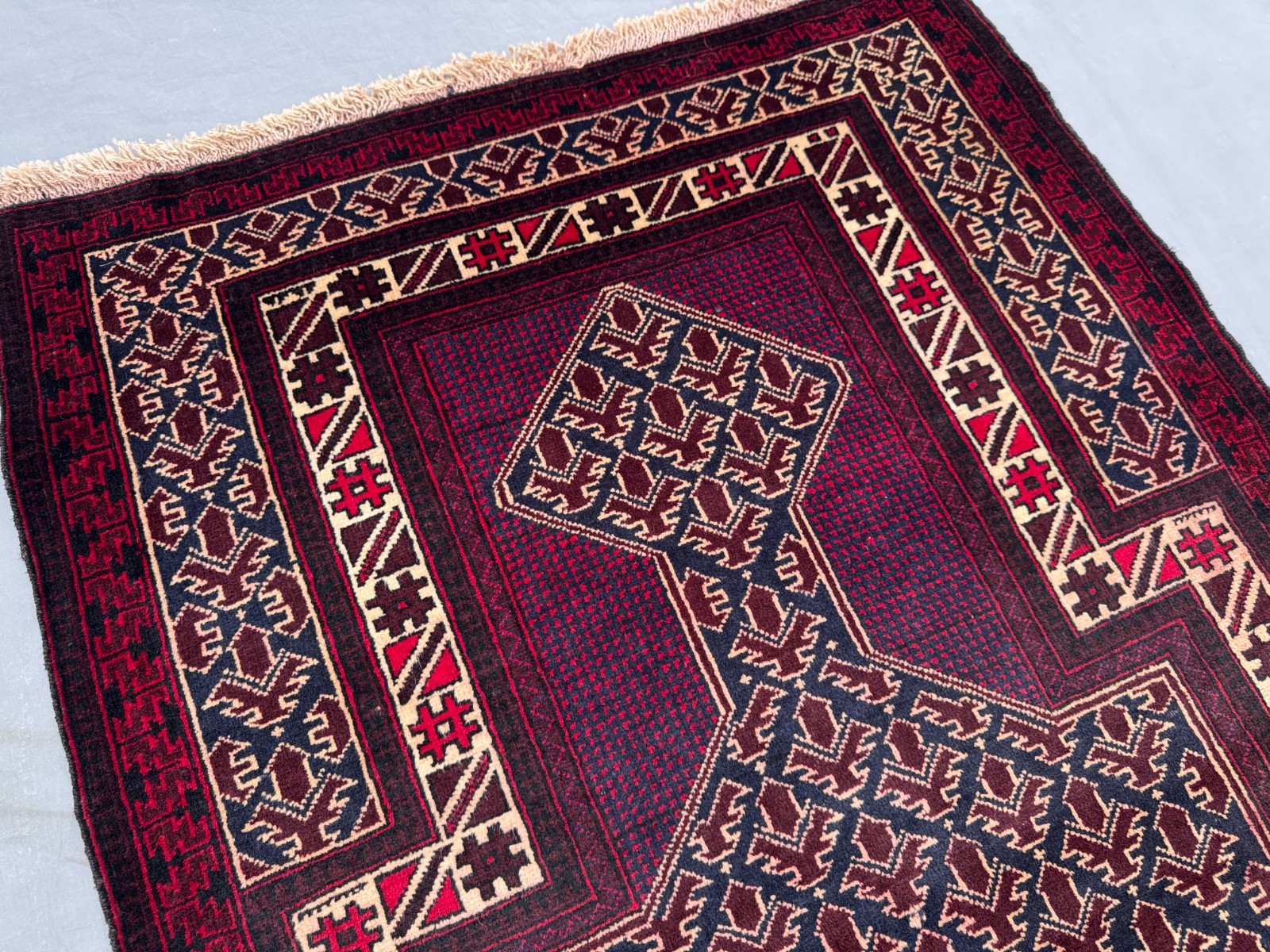 3’1 x 5’5 Ft Afghan Baluchi Handmade Deep Red Rug – Geometric Tribal Wool Carpet