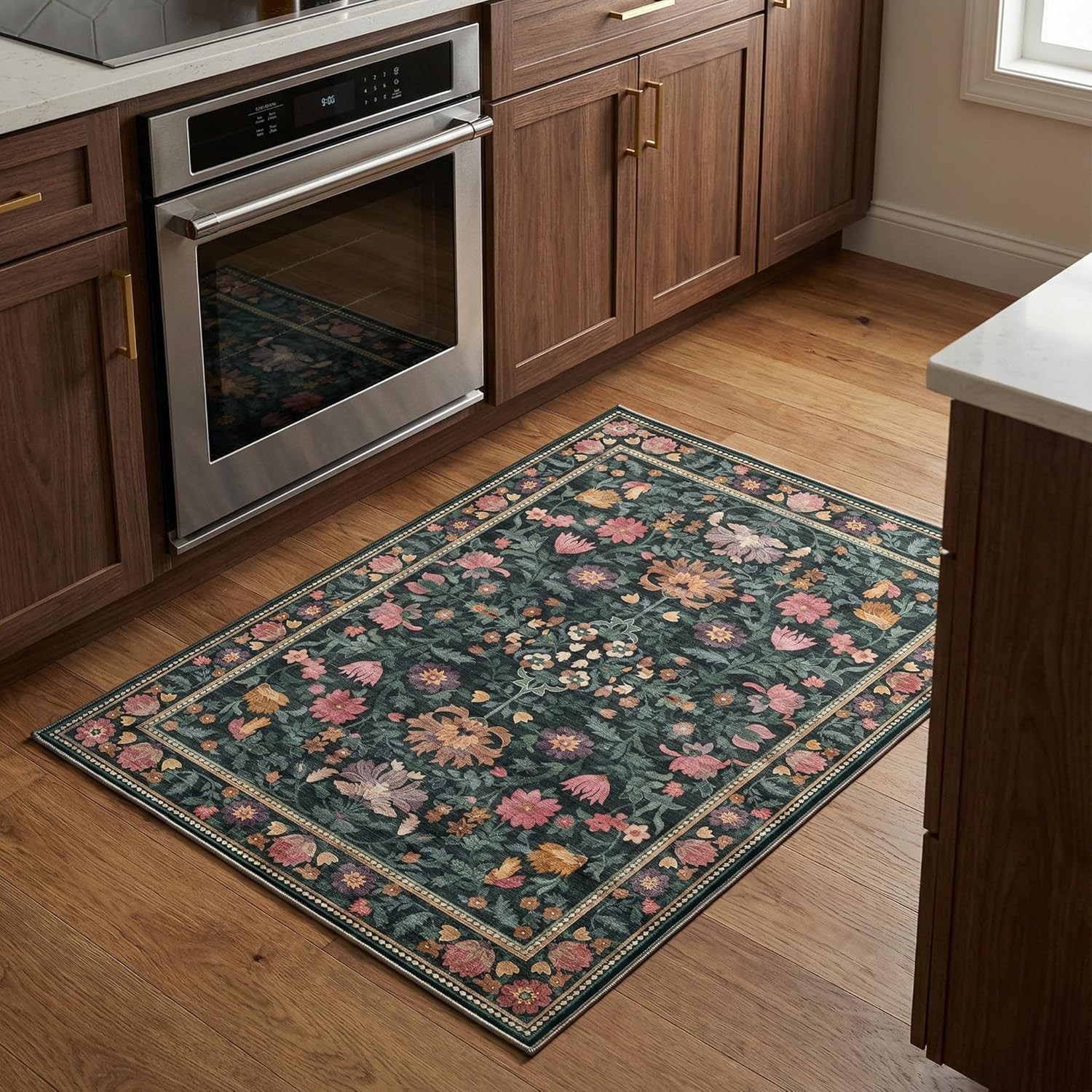 2’x3′ Dark Green Washable Entry Rug, Non-Slip Silicone Backing Front Door Mat…