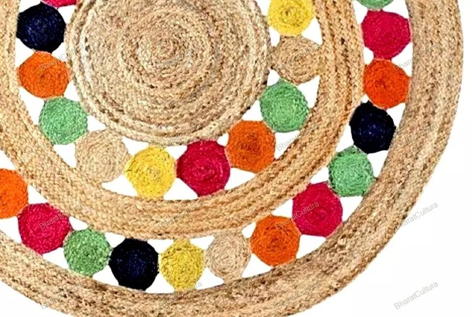 7 x 7 Feet Hand Woven Hippie Area Jute Rugs Indian Handmade Multicolor Carpet