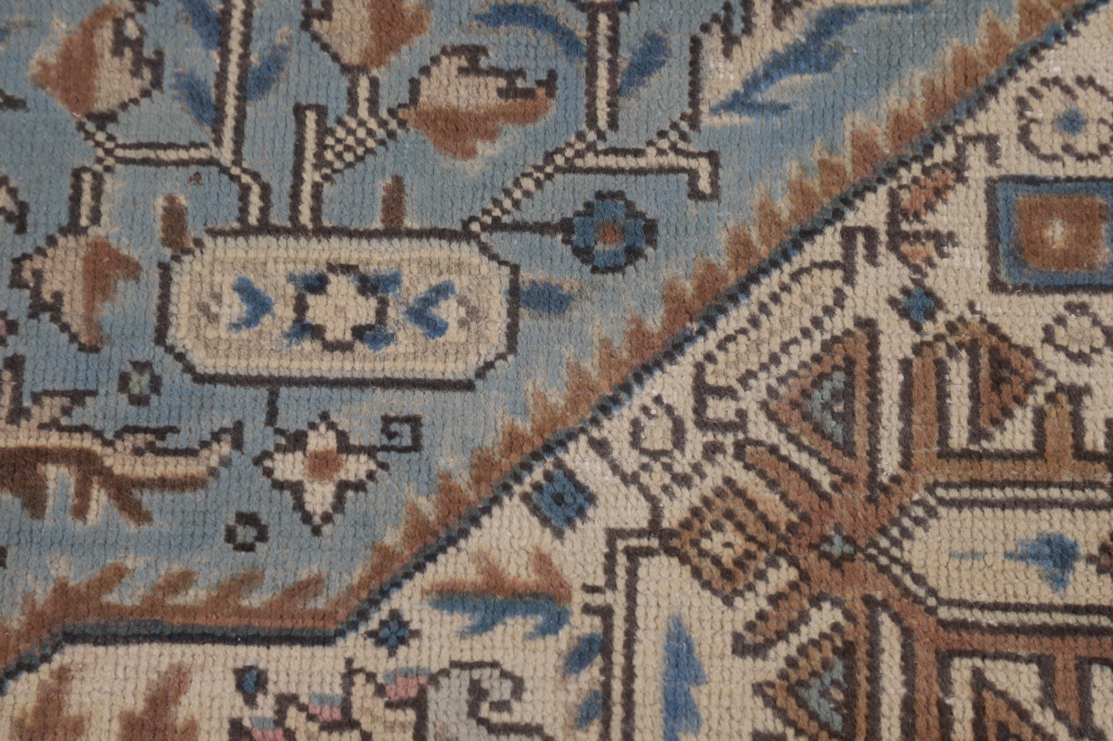 Blue Overdyed Geometric Wool Traditional Living Room Rug 9×13 Handmade Carpet