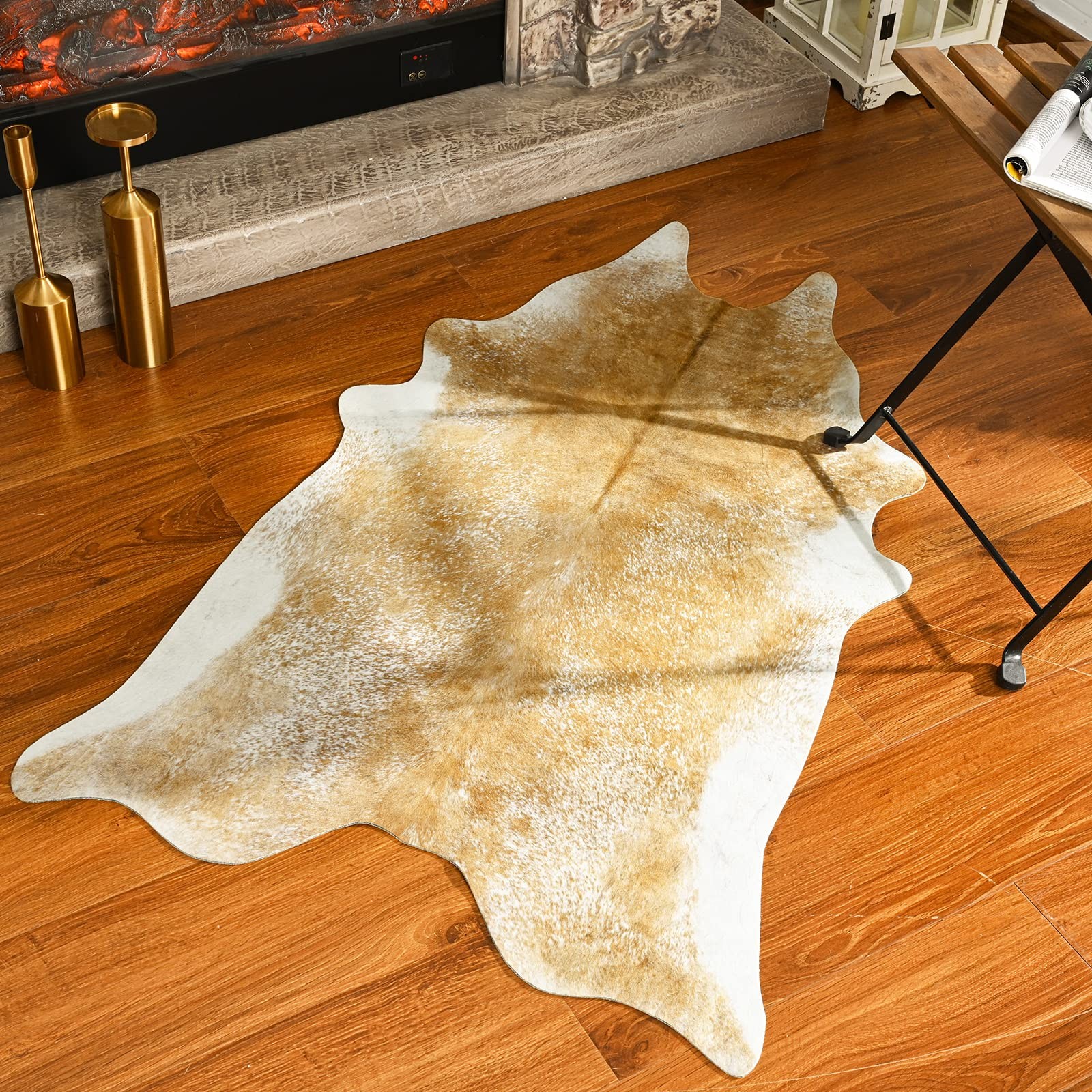 Faux Cowhide Rug for Living Room, 2.3 x 3.6 Feet Khaki, Cow Print Skins Rug f…