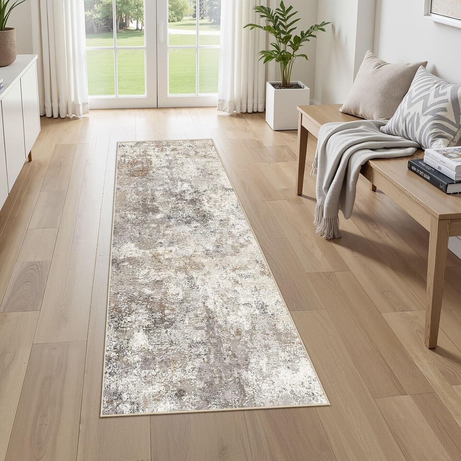 Modern 2′ x 6′ Low Pile Runner Rug – Water-Resistant for Hallways & Kitchens