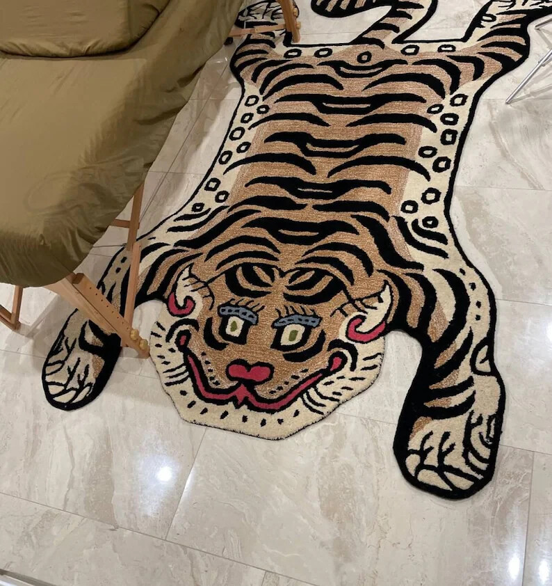 Tibetan Tiger Rugs 2×3 Feet Handmade 100% Woolen Hand Tufted For Home Decoration