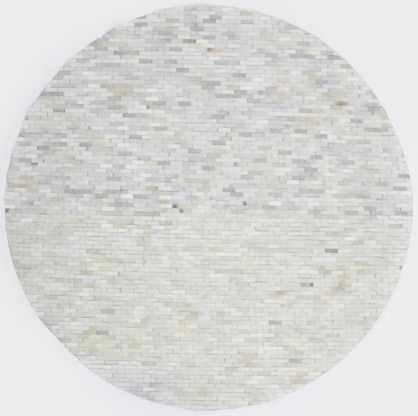 8X8 Hand-Crafted Beige and Brown Cowhide Leather Rug Round Modern Carpet
