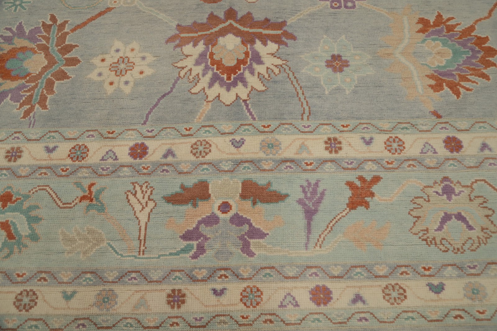 Vegetable Dye Light Blue / Gray Oushak Large Rug 12×15 Ft Handmade Wool Carpet
