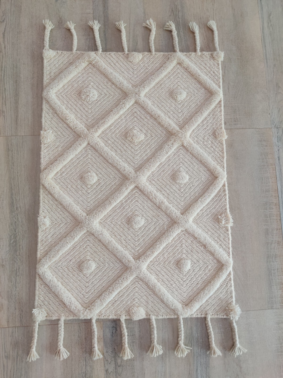Handmade 2 x 3 ft Flat Weave Rug 100% Wool Indian Dhurrie Pile Diamond Tufted