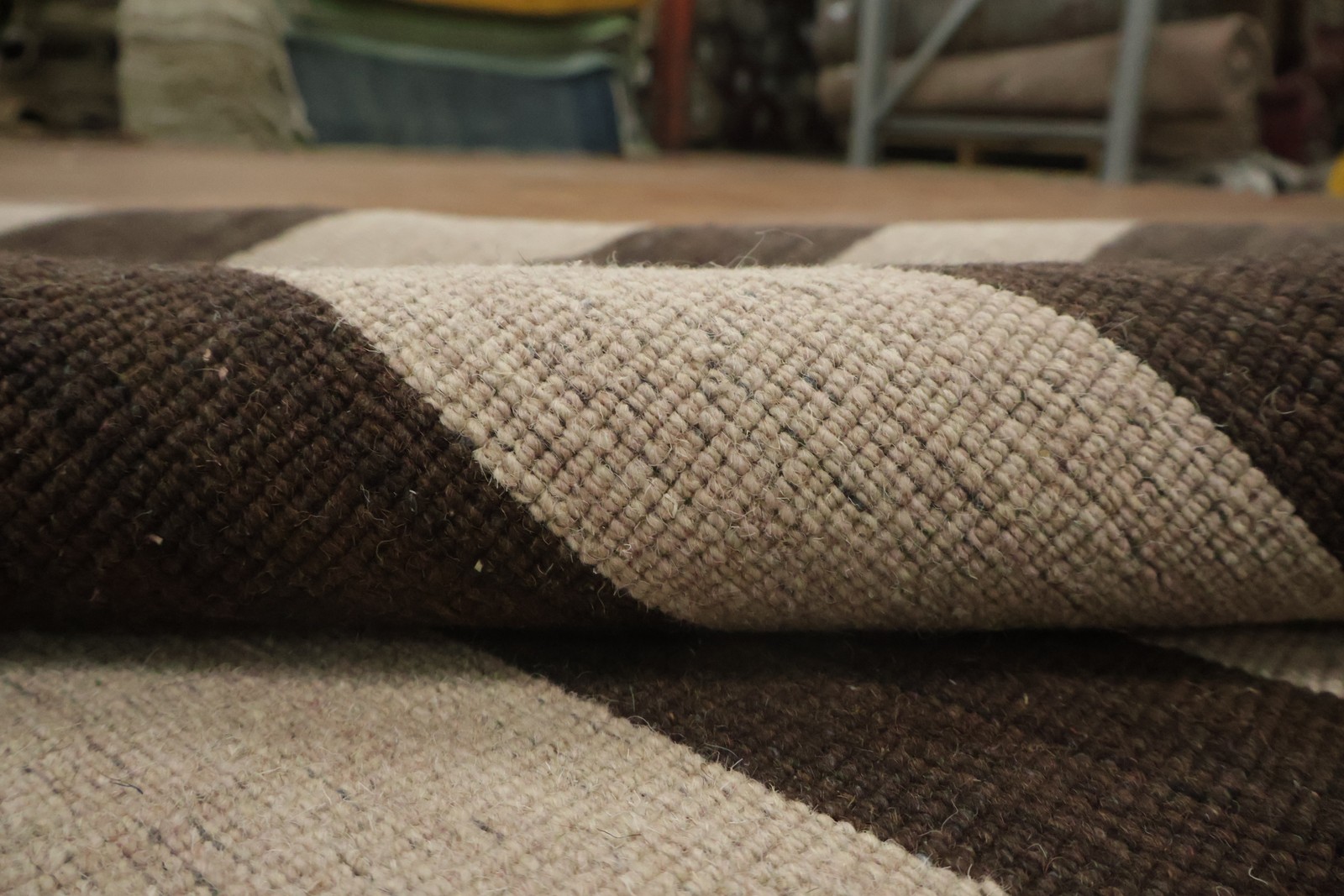 Brown and Ivory Stripes Area Rug 8×10 Room Size Hand-made Modern Wool Carpet