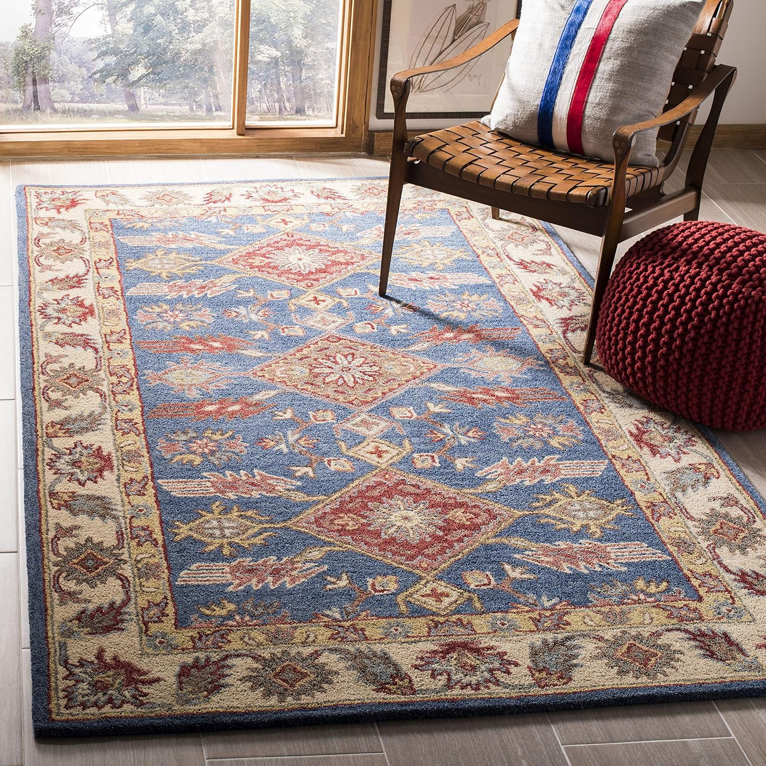 Handmade Antiquity Collection 5′ X 8′ Area Rug – Blue & Red Oriental Wool