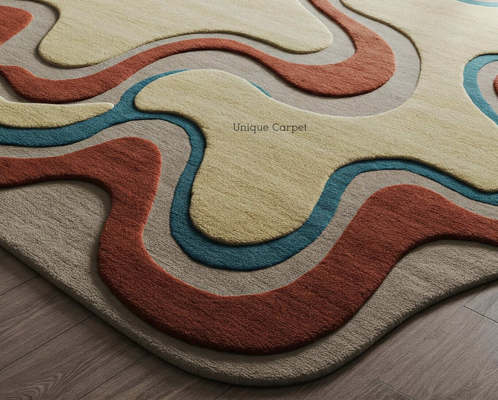 Beige Brown Blue Abstract Hand Tufted Wool Area Rugs For Bedroom, Kids Room