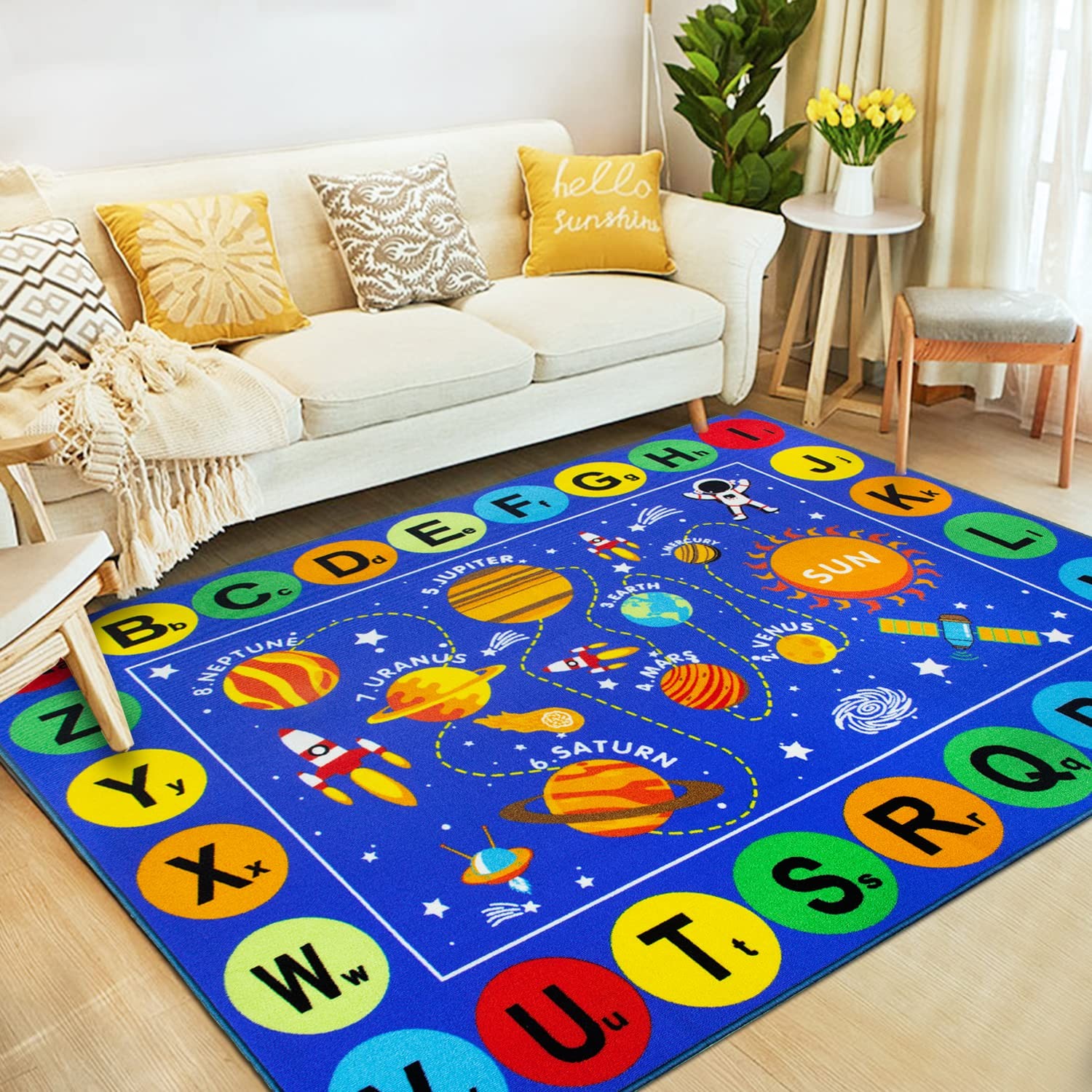 ABC Alphabet Kids Rug Outer Space Educational Learning Area Rug 5’0″ x 6’6″ N…