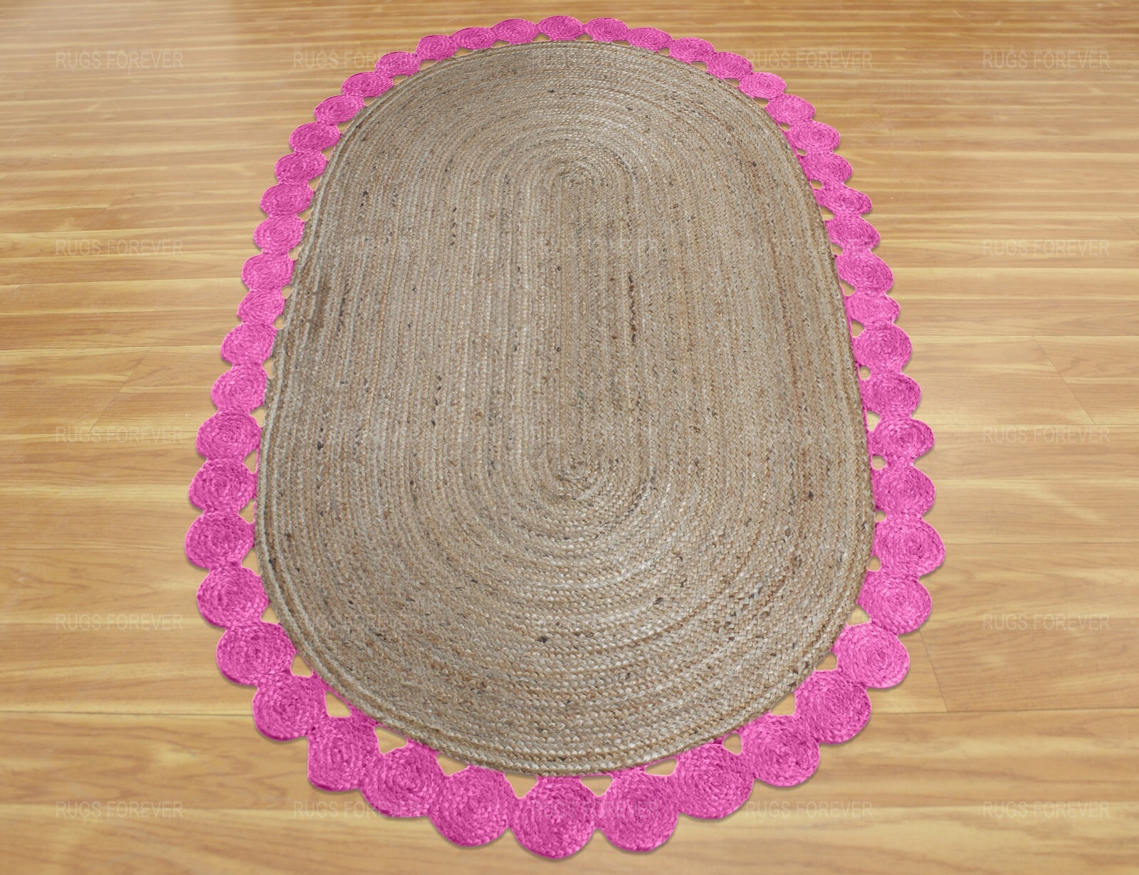 Oval Scalloped Rug Natural Jute Carpets Handmade Blue Living Room Area Rugs 3×5