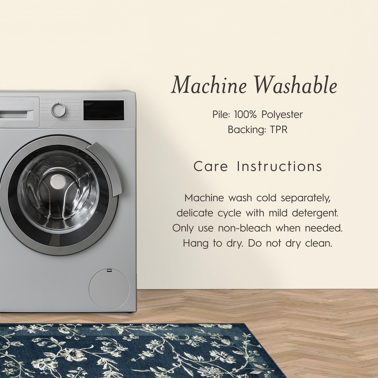 Laura Ashley Dark Navy Aria Floral Border Machine Washable & Slip Resistant 26 x