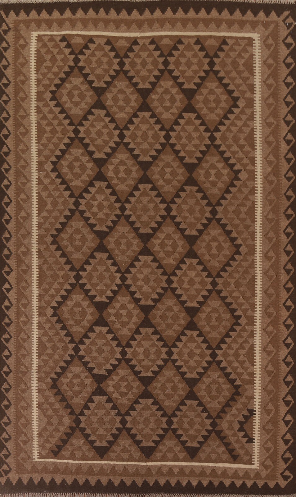 Brown Natural Dye Reversible Kilim Oriental Area Rug Wool Hand-woven Rug 7’x10′