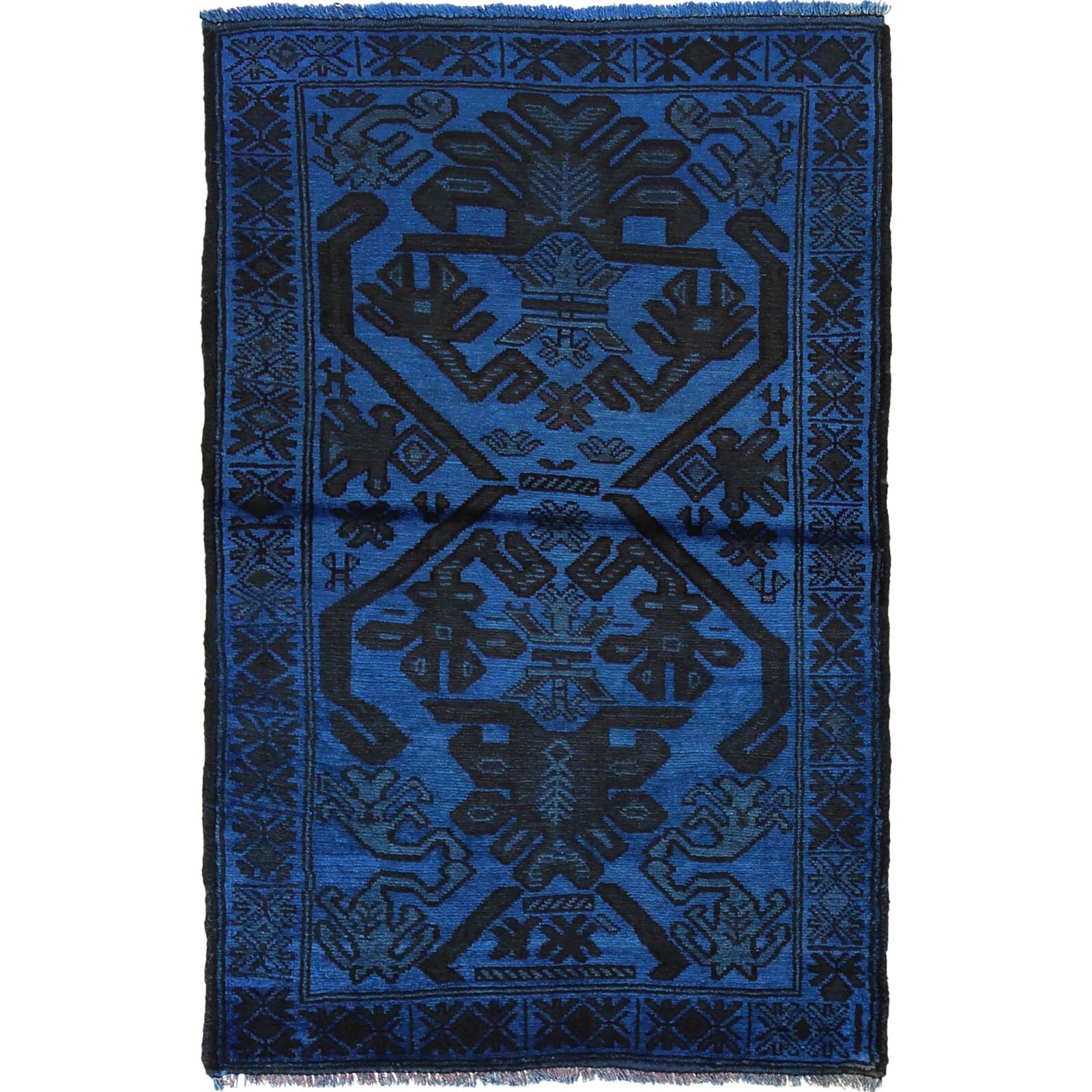 Tribal Overdye Rug Handmade Oriental Blue Carpet Area Wool Rug 2’11×4’2ft R22766