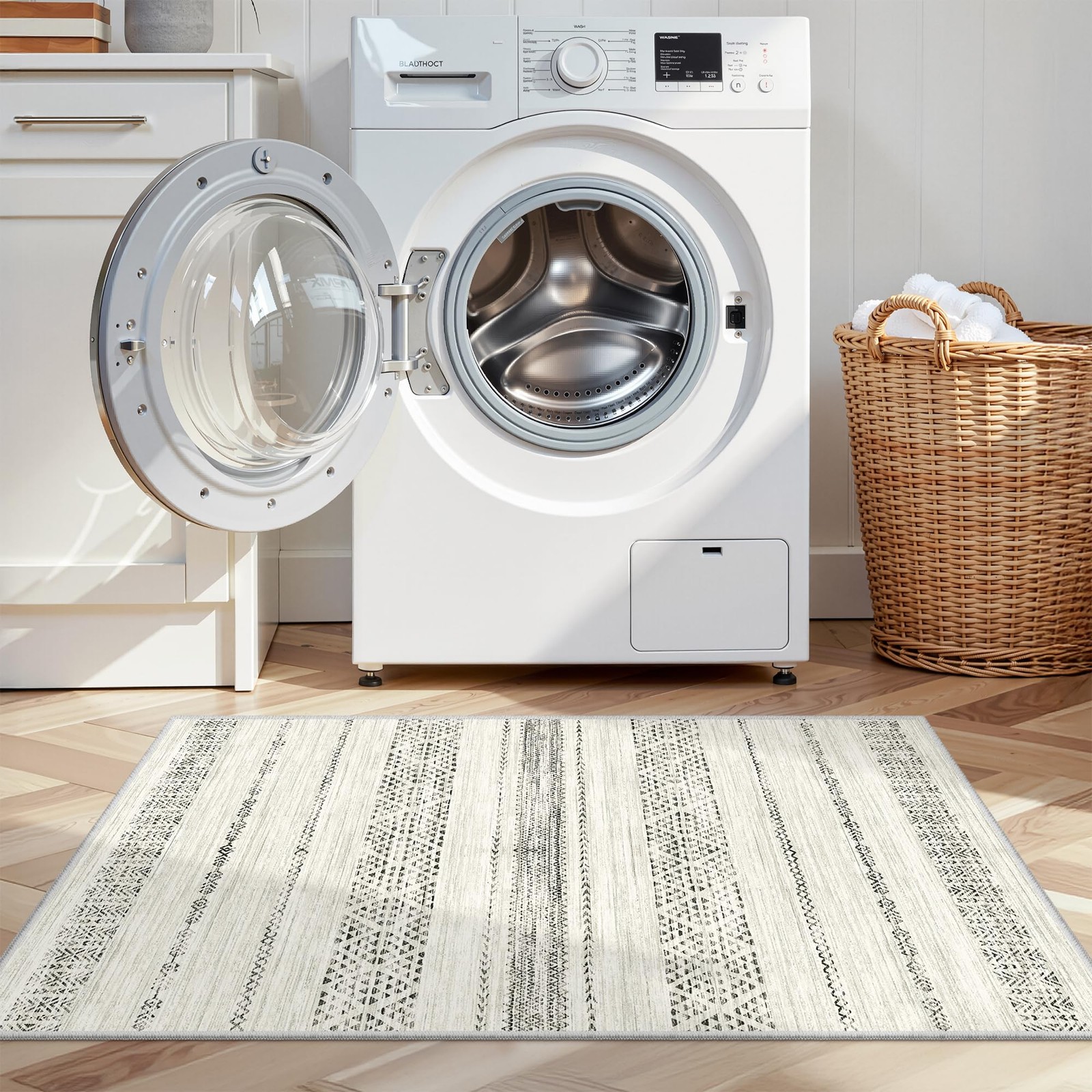 Grey 2×3 Entryway Rug Moroccan Washable Non Slip Thin Foldable Low Pile Mat