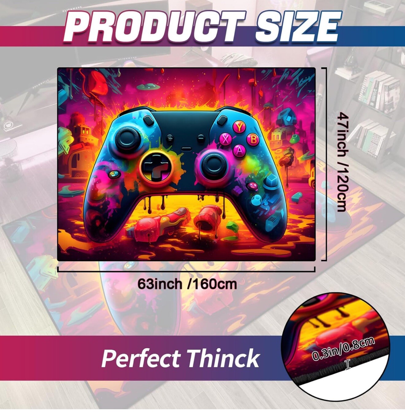 Gaming Area Rug, Lava Design Gamepad and Colorful Game Controller Design
