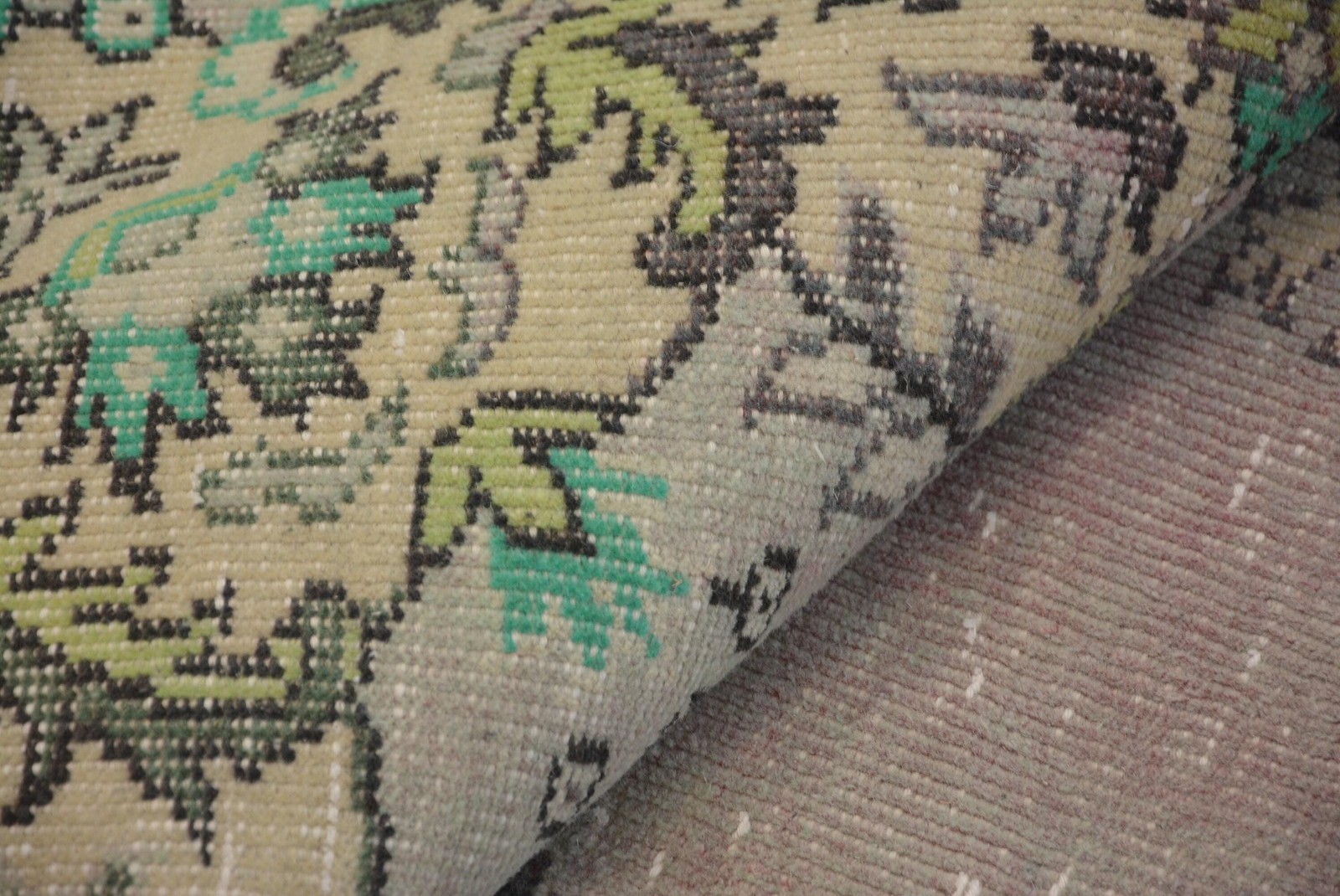 Turkish Vintage Rug, 4,9×8,1 ft Area Rug, Green Pink Check Rug