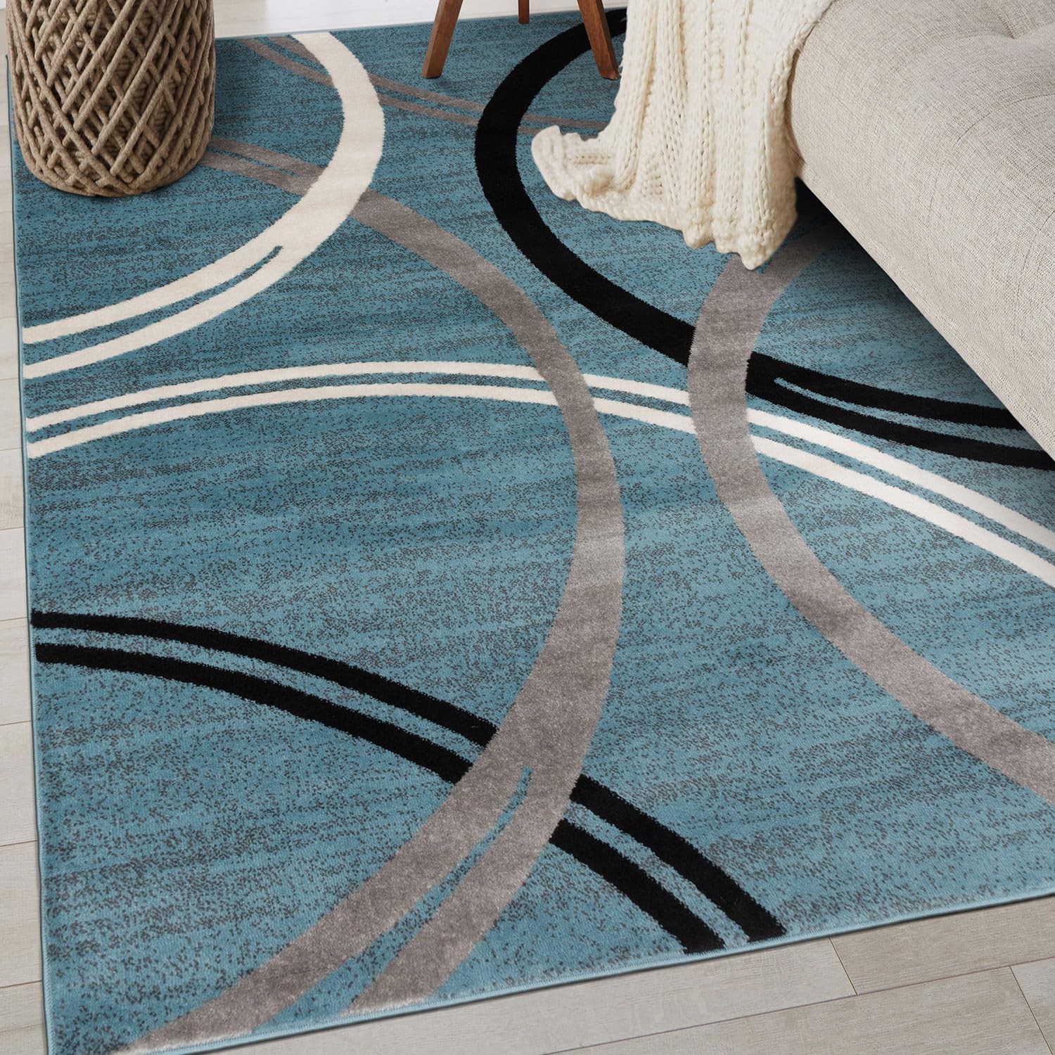Rugshop Modern Wavy Circles Design Area Rug 3’3 x 5′ Blue