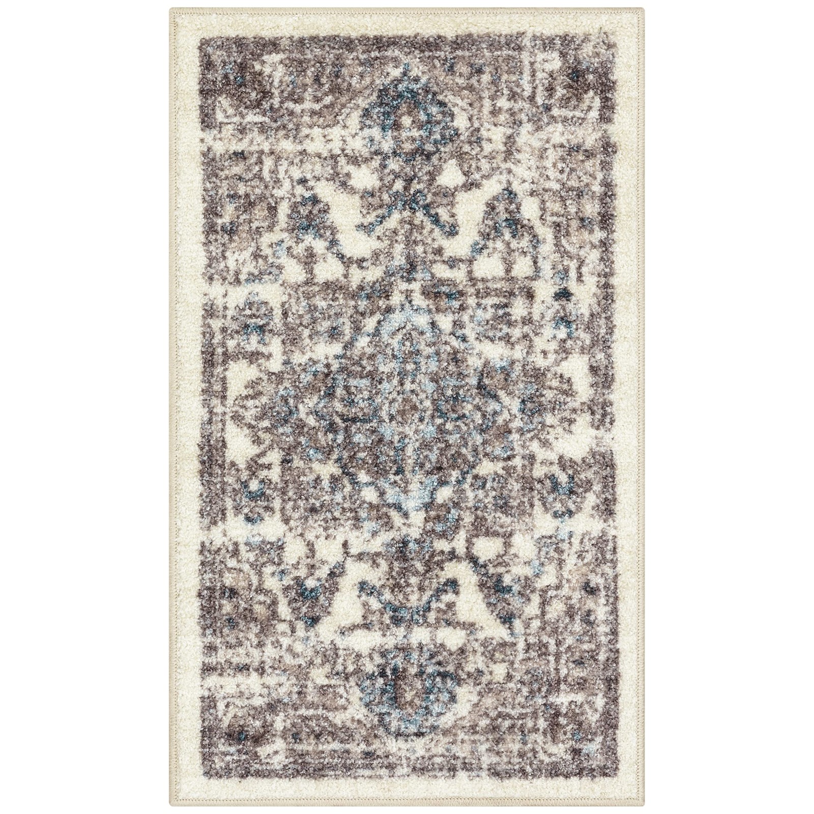 Tapestry Area Rug 1’8 X 2’10 Taupe/Grey – Non-Slip Washable Indoor Carpet