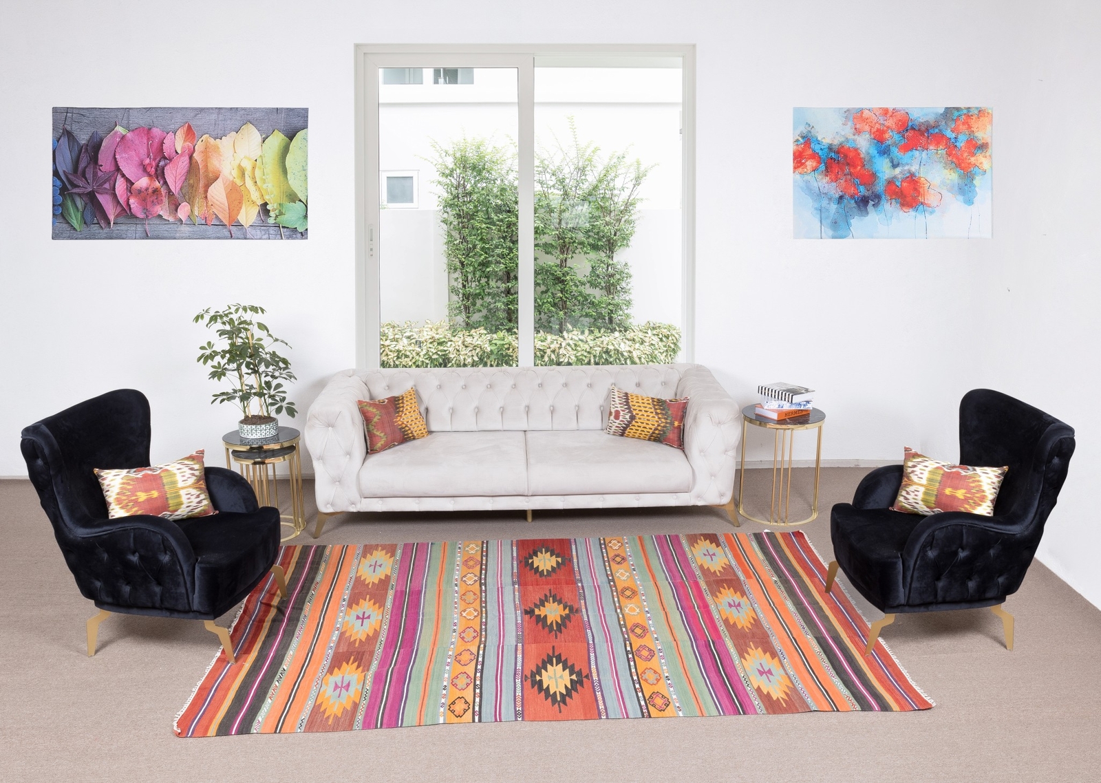 5.8×9.3 Ft Turkish Vintage Handmade Kilim, Geometric & Striped Rug Made of Wool