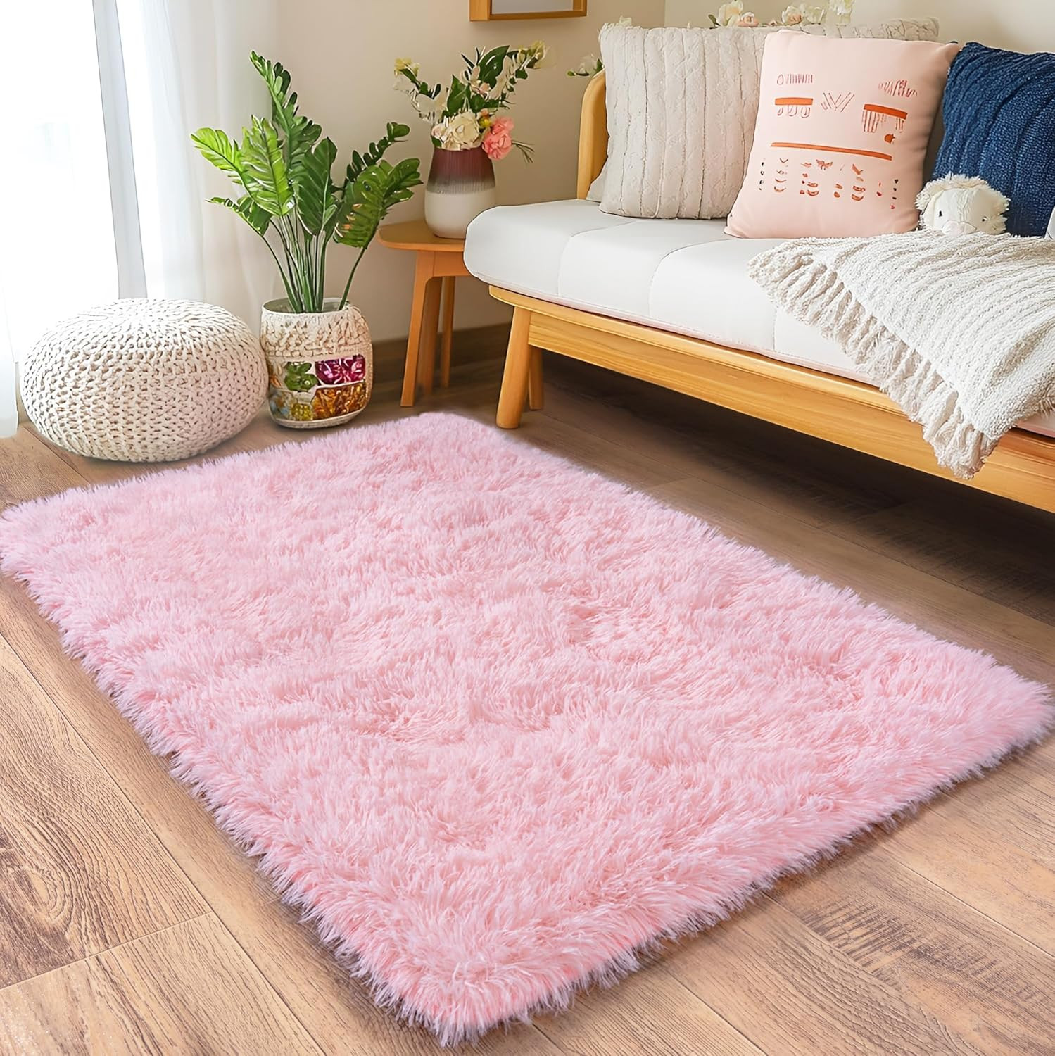 Small Area Rug, 2×3 Pink Rug for Bedroom Shaggy Throw Rugs for Girls Room, Soft