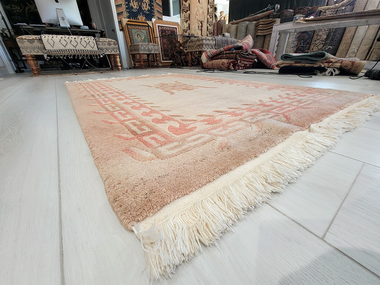 Tibetan 4’ x 6’ Oriental Hand-knotted Beige-brown Wool Area Rug