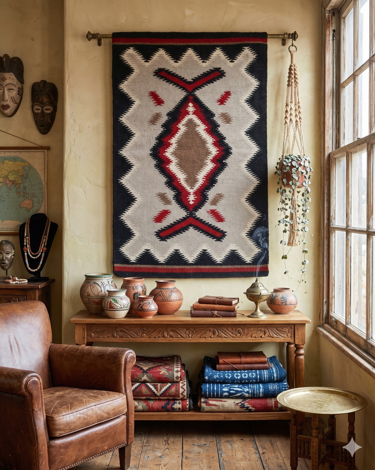 Genuine Woven Navajo Indian Rug 3×5 ft Two Grey Hills Wool Area Rug
