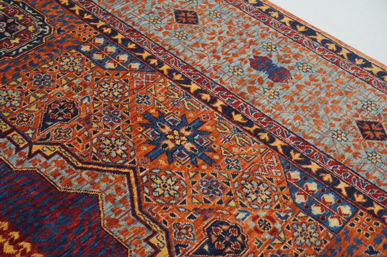 6×9 ft Orange Mamluk Afghan Hand Knotted Wool Medallion Rug