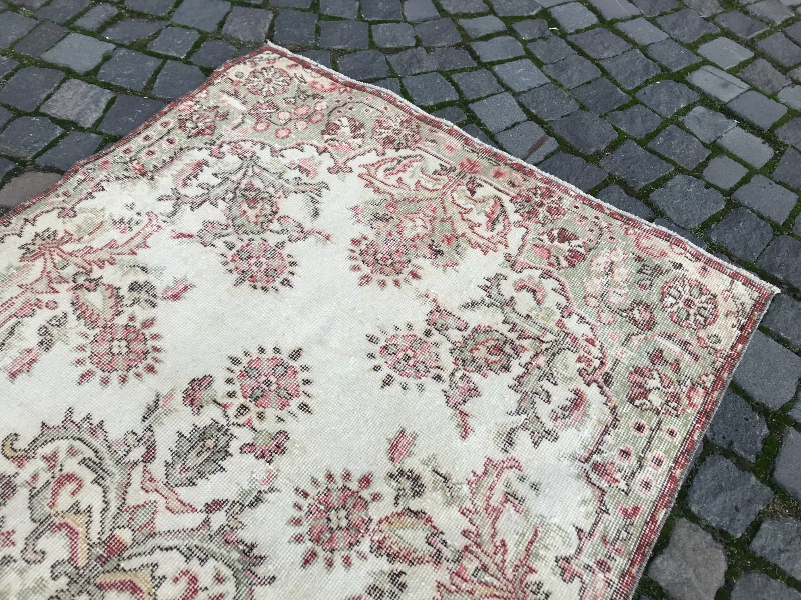Bohemian Area Rug Handmade Wool Rug Turkish Vintage Traditional Rug 3,6 x 7,0 ft