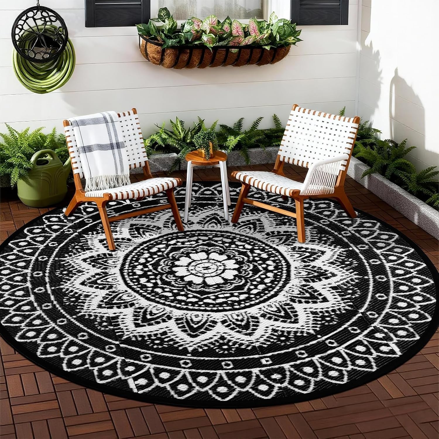 Round Outdoor Plastic Straw Rug Reversible Patio Camping Picnic Carpet Floor Mat