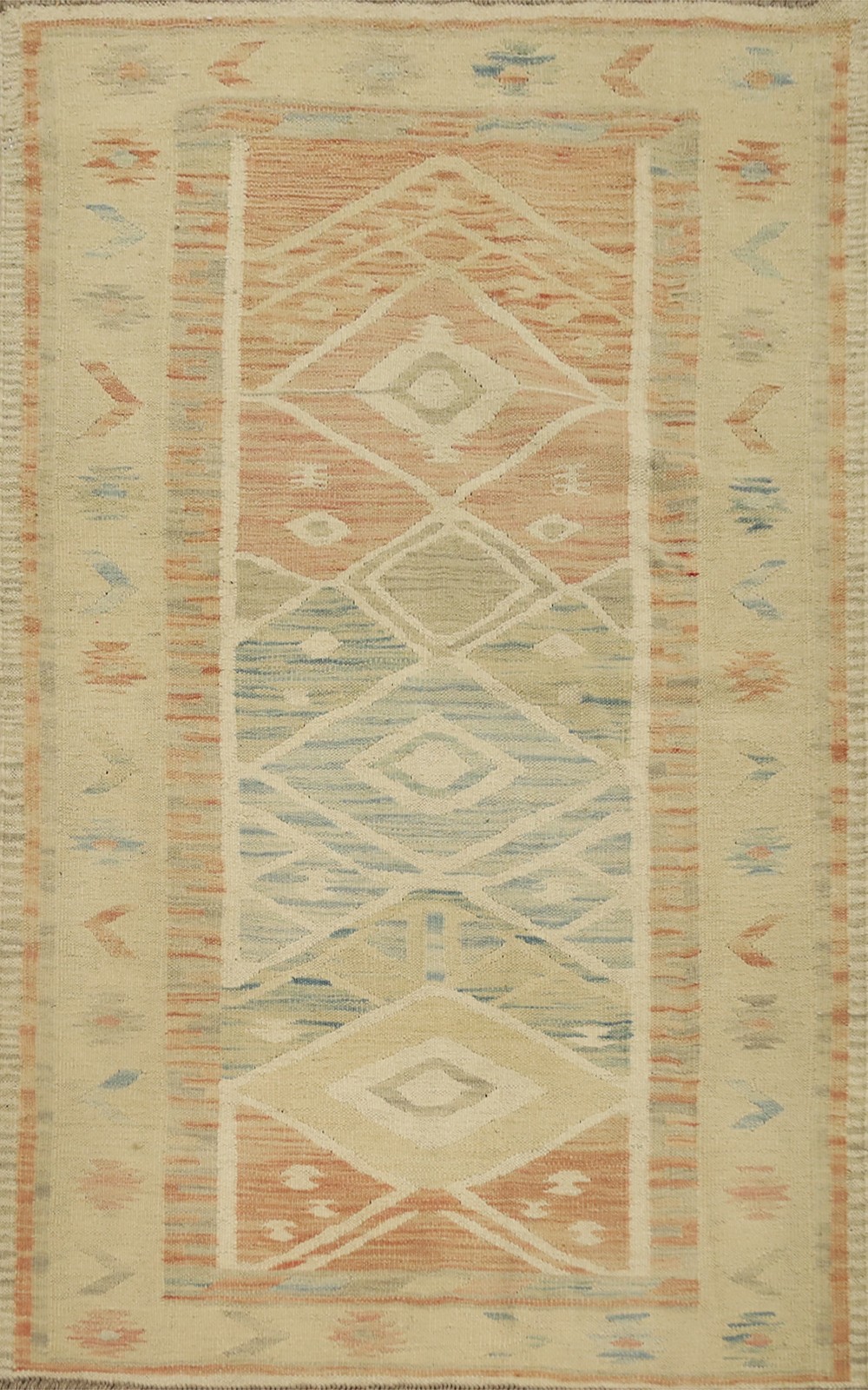 Handwoven Kilim Accent Rug 3×5 Pastel Serenity: with Geometric Design