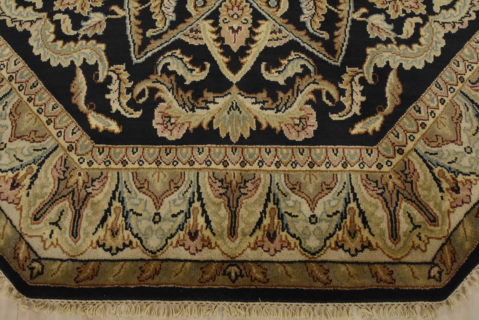 Agra Rug 6’1” x 6’4” Octagon Black Wool Traditional Hand-Knotted Oriental Carpet