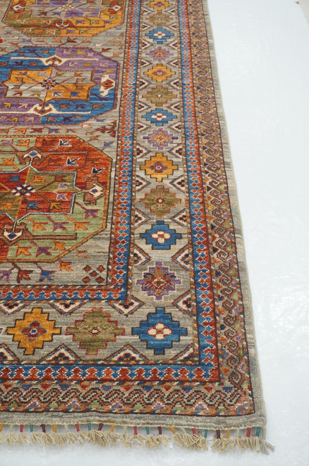 8 x 10 ft Taupe Gray Ersari Afghan Hand Knotted Veg dyes Wool Tribal Area Rug