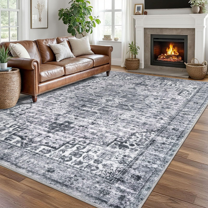 Siiloom 8X10 Area Rugs For Living Room Machine Washable Large Grey Blue White
