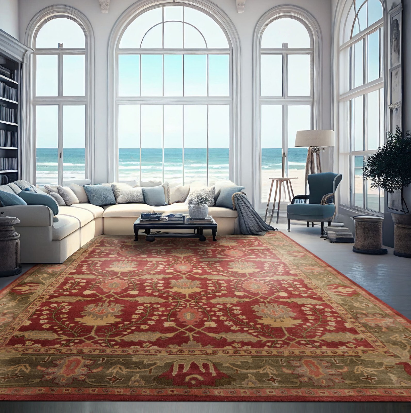 Multi Size William Morris Handmade 100% Wool Oriental Are Rug Rusty Red
