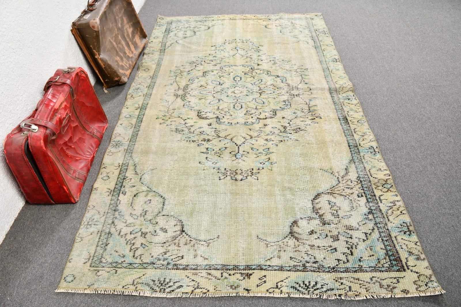 4,9×8,7 ft Rug, Large Vintage Rug, Blue Bordered Rug