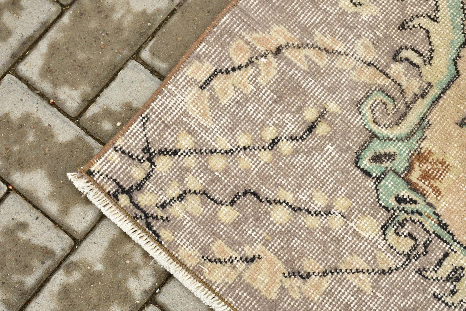Vintage Large Rug 6,3×10,1 ft (192×307 cm), Turkish Green Handmade Rug