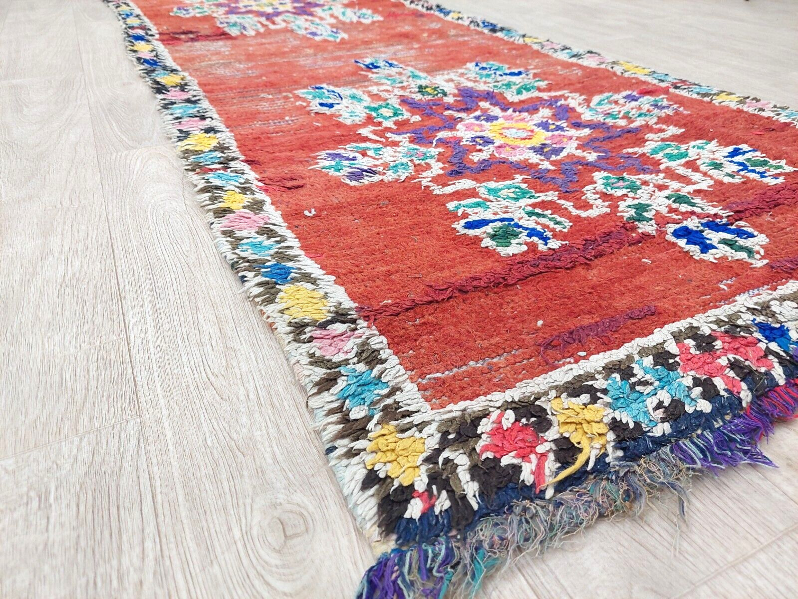 Vintage Red Runner Rug 2×8 Moroccan Handmade Tribal Berber Boho Geometric Carpet