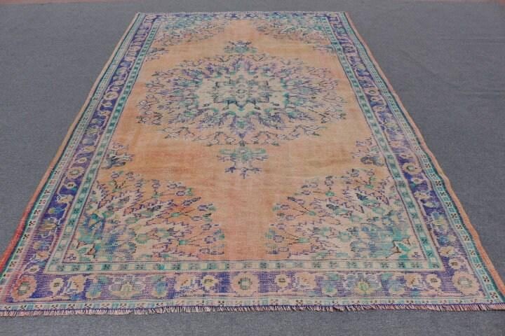 Turkish Large Rug 6,6×10,2 ft, Vintage Blue Abstract Wool Rug