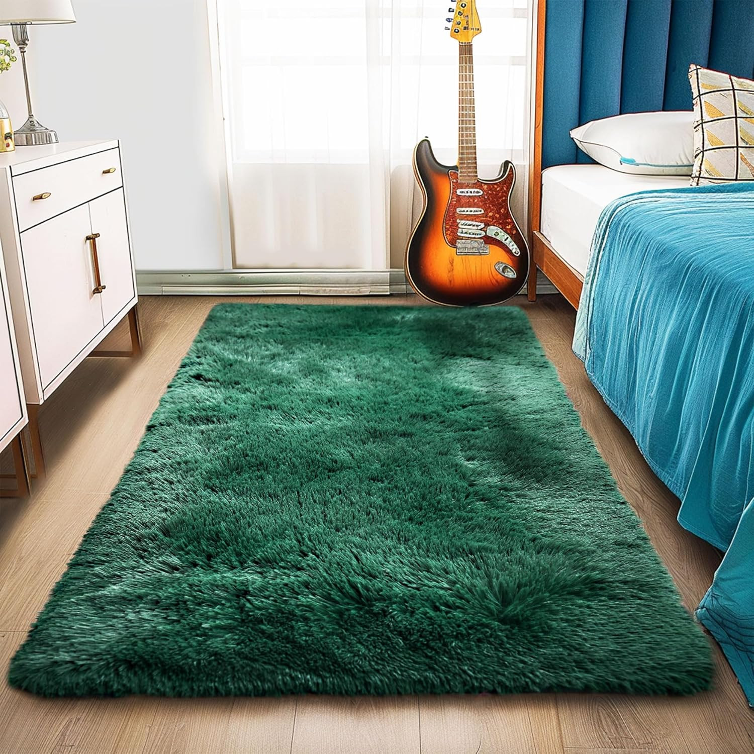 Fluffy Runner Rugs for Bedroom 2X4, Emerald Green Runner for Hallway Non-Slip, S
