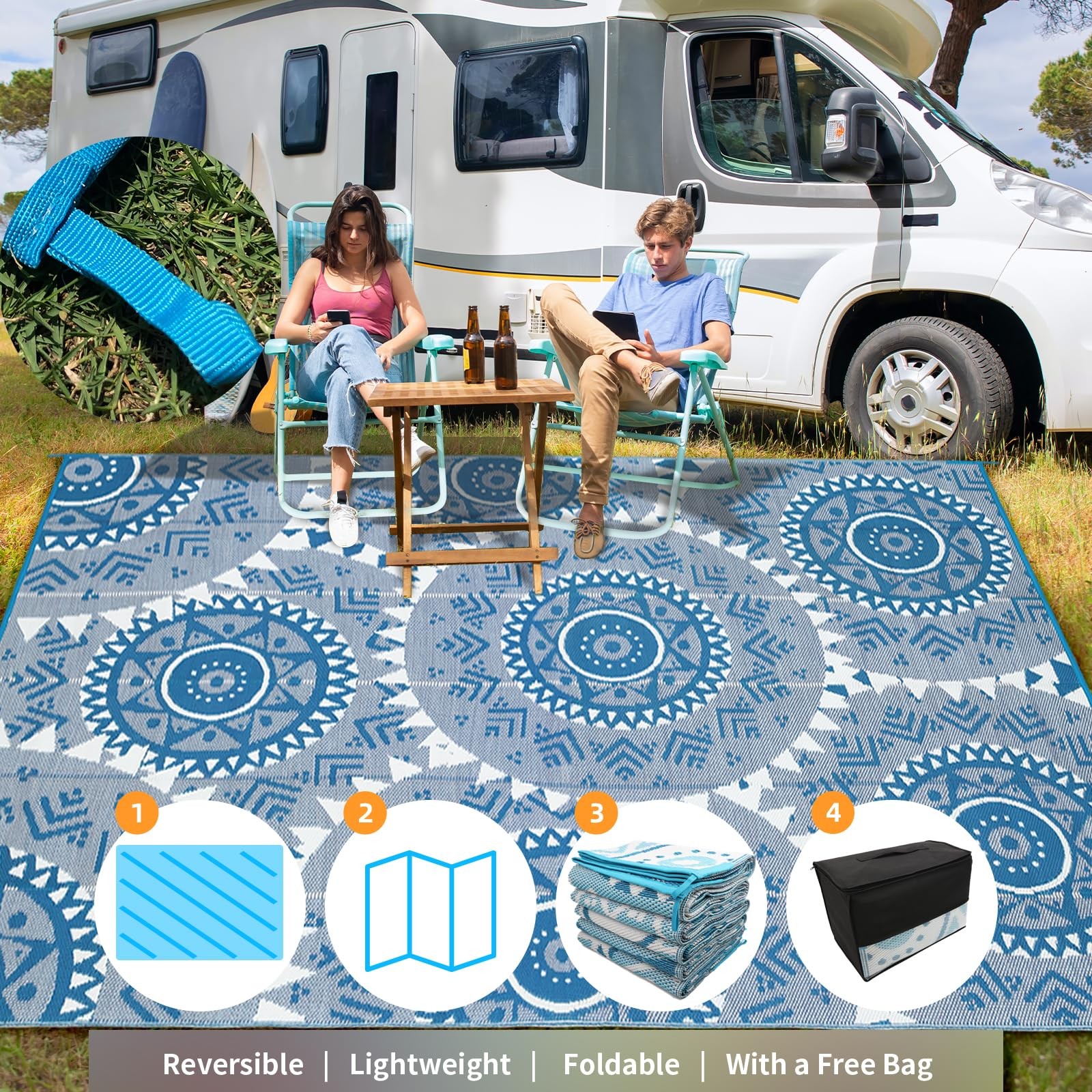 Outdoor Rug 8×10 Patio Waterproof Boho Patio Rugs Outdoor Carpet Waterproof P…